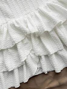 Teen Girls Dresses Vacation Mini Dress With Elastic Ruched Bust, Tie Neck, Bowknot, And Tiered Ruched, Can Wear Inner Or Outer,Summer Dresses ,Solid White Dress - White - View 5