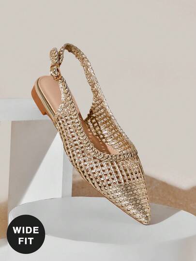 SHUZIA Bailarinas de punta fina y correa trasera de mujer con estilo, de suela ancha y estilo trenzado