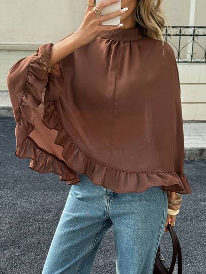 Siren Gaze Women's Solid Color Ruffled Collar Loose Fashion Blouse