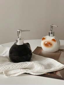 1个猫咪陶瓷慕斯闪亮瓶，创意可爱猫咪麦克风洗手台瓶，洗手液、沐浴露分装瓶，洗面奶、洗发水瓶，适合家居装饰、洗手瓶、节日装饰摆件、洗手台瓶、浴室卫生瓶、礼品赠送 - 彩色 - 查看 3