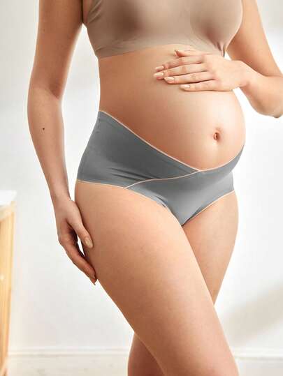 BloomMama Maternity Contrast Color Trim Low Waist Seamless Comfortable Panties