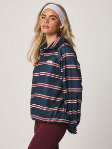 MISSGUIDED Sweat-shirt-shirt oversize à rayures bleu marine, rouge et blanc avec patch logo, manches longues, automne-hiver, décontracté et confortable, coupe ample - Multicolore - Voir 4