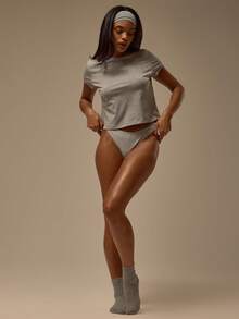 MUSERA ESSENTIALS Áo thun cotton tay ngắn dáng rộng thoải mái, dễ thương, thích hợp mặc hàng ngày vào mùa xuân hè. - Xám - Xem 5