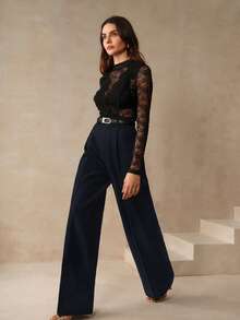 Anewsta Women's Solid Color Slant Pocket Straight Leg Dress Pants, Suitable For Work - Royal Blue - View 5