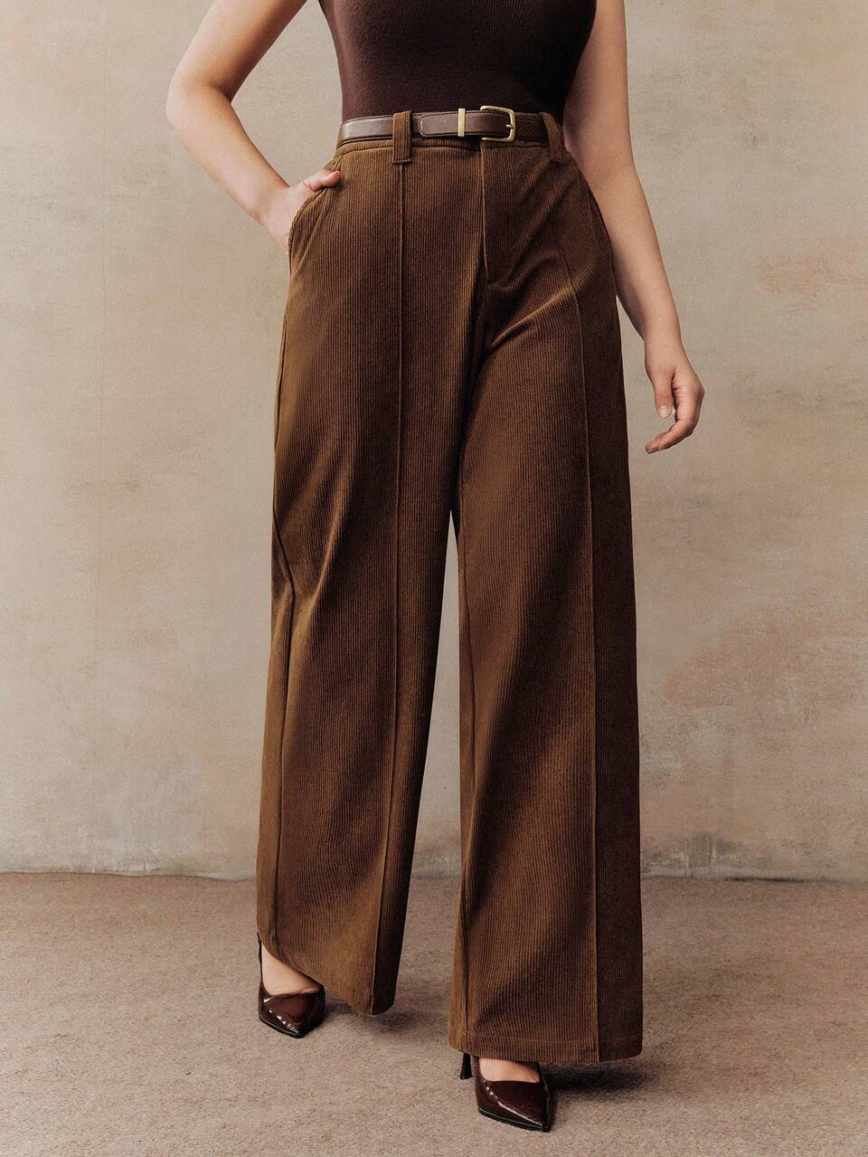 Pantalón de traje de oficina profesional y versátil con cinturón para mujer