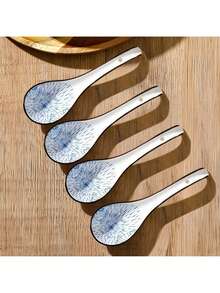 4/5 piezas Cuchara cerámica asiática, con mango largo, fácil de agarrar, base antideslizante, adecuada para fideos lamian japoneses, wonton chinos y vietnamitas, cuchara para fideos - Multicolor - Ver 16