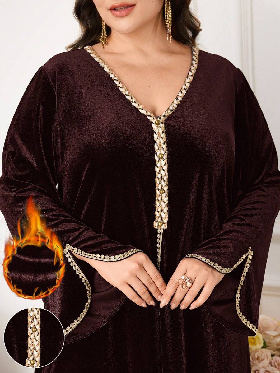 Al Najma Plus Size Women Elegant Ribbon Decor Arabic Style Dress