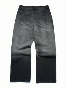 Manfinity EMRG Men's Street Casual Gradient Washed Wide Leg Jeans, Perfect Holiday Gift For Boyfriend & Husband - Black - View 5