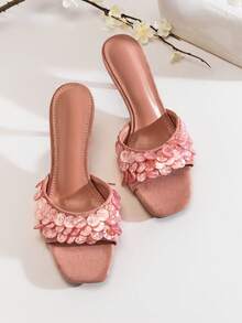 SHUZIA Ladies Waverly Shell Kitten Heel Mule Sandals Valentine's Day Summer Shoes - Coral Pink - View 7
