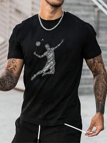 ‌Camiseta de Manga Corta Holgada Casual Versátil con Estampado de Baloncesto Divertido, Ideal para Vacaciones, Trabajo y Uso Diario - Negro 9 - Ver 2