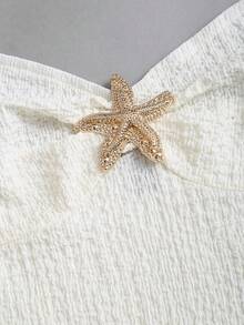 Sweetra New Romantic Vacation Halter Neck Tie Collar Gold Star Decor Double Layer Ruffle A-Line Women Apricot Beach Dress, Suitable For Afternoon Tea, Park Picnic - Apricot - View 3
