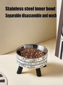 1pc Elevated Pet Bowl, Stainless Steel Dog/Cat Food & Water Bowl, Neck-Friendly Design