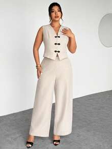 Firerie 大码休闲通勤背心和裤子套装 - 杏色 - 查看 6