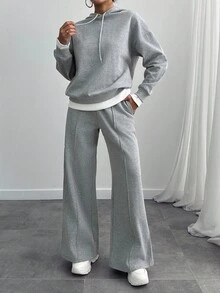 EURMUSE 女士灰色麻质超大款运动衫和运动裤两件套