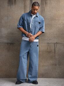 AXEPEAK Men's Washed Shirt Set, Fashion Top And Pants - Blue - View 2