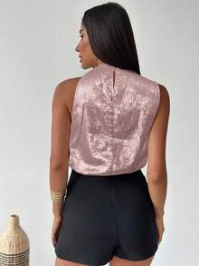 Firerie Blusa asimétrica plisada de oro elegante y de moda para uso diario, oficina, vacaciones y festivales musicales - Rosa - Ver 2