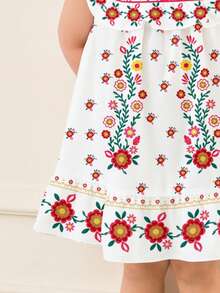 SHEIN Cute Floral Print, Baby Girls Flower Print Casual Dress, Suitable For Summer - Multicolor - View 5
