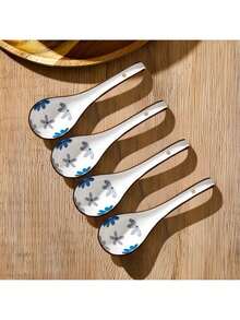 4/5 piezas Cuchara cerámica asiática, con mango largo, fácil de agarrar, base antideslizante, adecuada para fideos lamian japoneses, wonton chinos y vietnamitas, cuchara para fideos - Multicolor - Ver 14