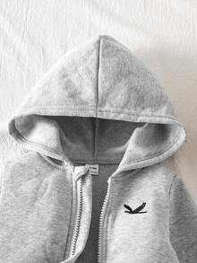 SHEIN Conjunto de 2 piezas de sudadera con capucha y pantalones rosados con bordado, suaves y cómodos para bebé niña, para otoño/invierno - Gris - Ver 4