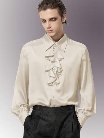 Goth Camicia elegante da uomo in stile gotico scuro con colletto a balze