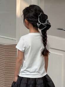 DAZY Girls Toddler Knit Crew Neck Bow Print Short Sleeve Casual T-Shirt - White - View 6