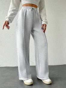 EURMUSE Cotton Women's Wide Leg Sweatpants With Tie Waist - Light Grey - View 5