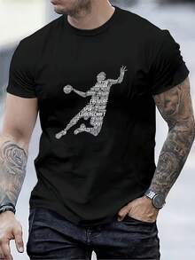 Versatile Baggy Short Sleeve T-Shirt With Fun Basketball Print, Ideal For Vacation, Work And Use - Black 14 - View 2