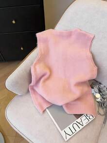 Resyla Áo khoác cardigan nữ dáng rộng không tay, thêu hình chó, thích hợp mặc hàng ngày. - Hồng - Xem 2
