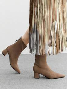 CUCCOO BIZCHIC Women's Pointed Toe Zipper Design Fashionable Daily Casual Wear High Heel Ankle Boots - Brown - View 3