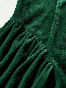 Serisse Kids Đầm nhung không tay cổ vuông thắt nơ eo, thanh lịch cho bé gái tuổi teen, thích hợp mặc hàng ngày, đi học, màu xanh lá cây, dịp Giáng sinh, năm mới. - màu xanh lá - Xem 4