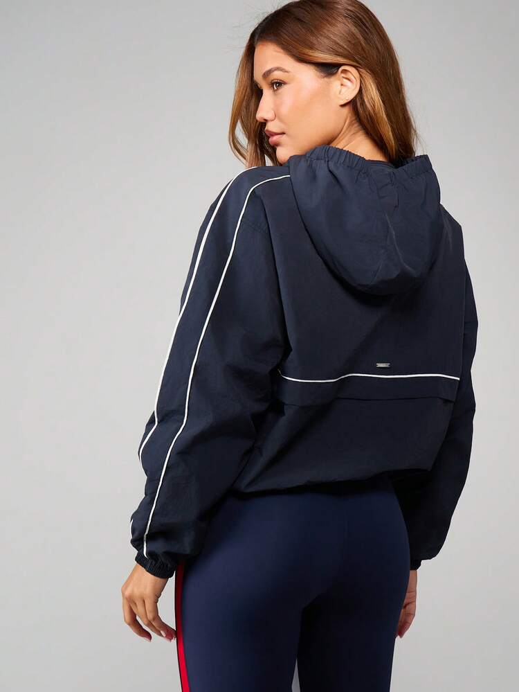 Missguided x Playboy Windbreaker Jacket With Hood And Half Zip Front Closure For Casual Outdoor Activities