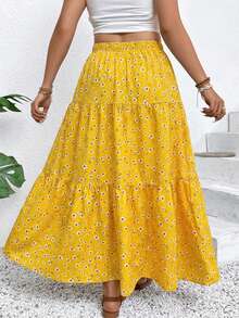 Breezaya Chân váy midi dáng suông họa tiết hoa nhí dành cho nữ cỡ lớn, cạp chun co giãn, kiểu dáng thường ngày. - Nhiều màu - Xem 2