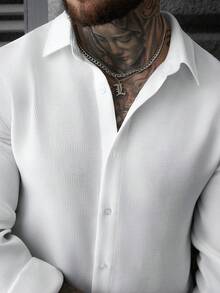 Manfinity Homme Áo sơ mi nam dài tay họa tiết jacquard, kiểu dáng thường ngày, màu trắng mùa thu, áo sơ mi trắng toàn bộ, áo sơ mi nam họa tiết, áo sơ mi công sở trắng cho nam, áo sơ mi dài tay trắng cho nam. - trắng - Xem 3