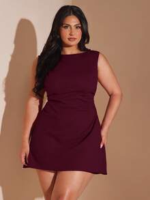 SHEIN BAE Plus Size Women's Red Ruched Mini Dress, Elegant Beach Resort Dress For Spring/Summer/Christmas Dress Plus Size Purple Dress