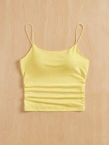 SHEIN Essnce Women Tight-Fitting Round Neck Chest Pad Breathable Summer All-Match Camisole Women Tops Bra Free Top Yellow - Yellow - View 3