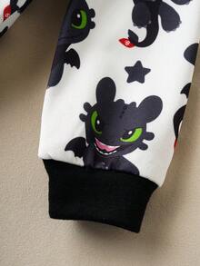 SHEIN How to Train Your Dragon 2pcs Baby Boy Casual Cute All-Over Print Crew Neck Sweatshirt And Sweatpants Set, Autumn - Black and White - View 4