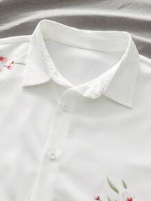 AXEPEAK Men's Fashionable Casual Printed Button-Down Short Sleeve Shirt - White - View 4