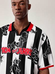 TOM & JERRY X SHEIN Men's Casual Striped Cartoon Pattern Short Sleeve T-Shirt, Summer - Black - View 4