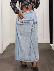 Slaydiva Women's Patchwork Fashionable Denim Mini Skirt - Light Wash - View 5