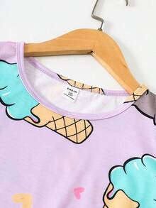 1pc Tween Girls Cute Mini Floral Print Loose Fit Short Sleeve Nightgown, Sleepwear Holiday Travel Releax Summer Clothes - Purple - View 4