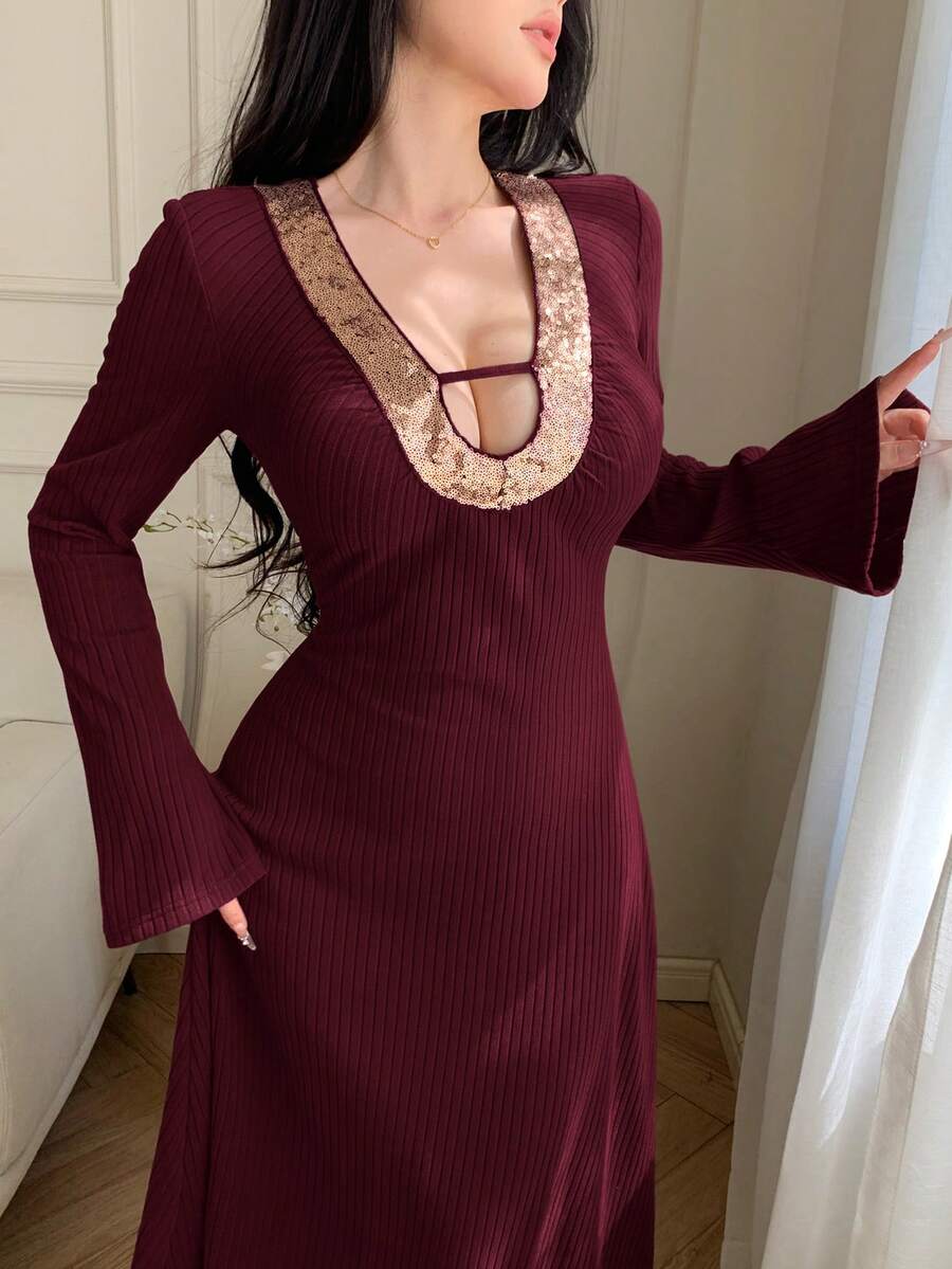 Feyla Đầm nữ thời trang đính sequin tay loe.