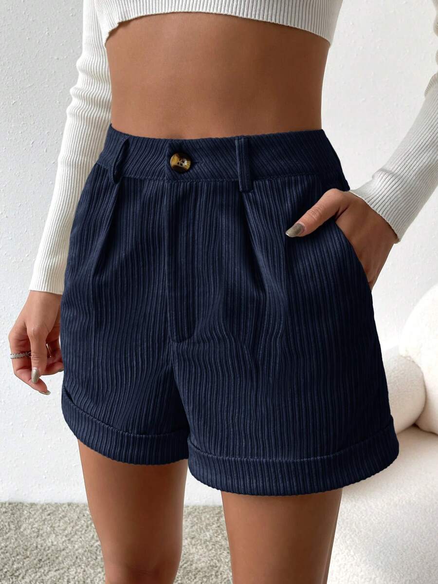 SHEIN Essnce Quần short thường ngày màu trơn dành cho nữ - Màu xanh hải quân - Xem 1