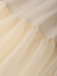 Franclia 女士优雅吊带垂褶领口腰部褶皱多层网纱下摆连衣裙 - 香檳色 - 查看 4