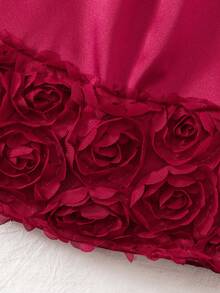 SHEIN 一件女婴舒适时尚优雅圆领无袖连衣裙，饰有可爱蝴蝶结下摆和花朵图案，基本款百搭连衣裙，适合春夏、休闲、户外、旅行、节日派对等场合。 - 酒紅色 - 查看 4