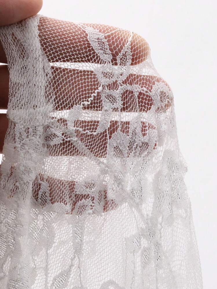 Women's Solid Color Lace Mesh Slim Fit Long Sleeve Collared Elegant Formal Blouse, Spring/Autumn