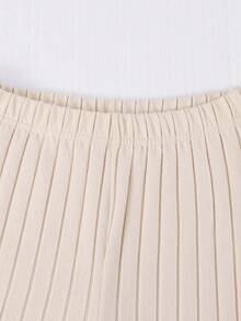 Tween Girl Round Neck Bell Sleeve Ribbed Casual Comfortable Breathable T-Shirt Set - Khaki - View 6