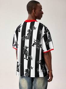 TOM & JERRY X SHEIN Men's Casual Striped Cartoon Pattern Short Sleeve T-Shirt, Summer - Black - View 2