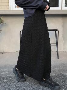 FRIFUL Chân váy dài nữ màu trơn, chất liệu có họa tiết, kiểu dáng thường ngày. - màu đen - Xem 7