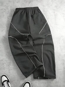 PAVTROS Men's Casual Contrast Trim Drawstring Waist Sweatpants - Dark Grey - View 2