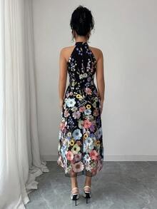 Elenzga Đầm dài nữ thanh lịch mới với họa tiết hoa 3D, phối lưới, họa tiết hoa hồng, thích hợp cho tiệc tùng, ngày Valentine, hẹn hò, họp mặt, lễ hội, năm mới, đám cưới, phù dâu, mùa xuân/hè. - Nhiều màu - Xem 2